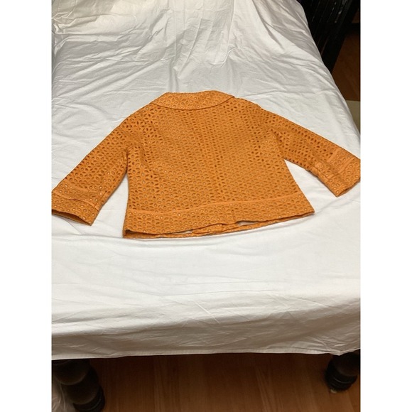 Chico's women's jacket Collared Orange Size 1 Eyelet Lined 3/4 Sleeve Buttons - Picture 2 of 5